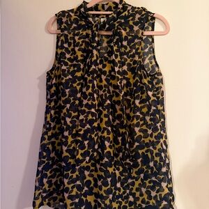 CAbi Olive & Black Sleeveless Tie-Neck Blouse